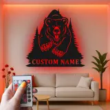 Insegna in metallo personalizzata con orso retroilluminato, regalo di fauna selvatica per amanti della natura, decorazione per cabina