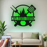 Insegna in metallo personalizzata con BBQ Grill e luce LED regalo personalizzato per maestro della griglia decorazione per patio all'aperto