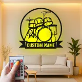 Custom Drum Set Led Light Metal Wall Art Personalized Musician Gift Studio or Music Room Decor 3