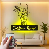 Enseigne LED en métal pour coiffeur | Décoration murale de salon personnalisée | Art sur mesure pour barber shop | Plaque nominative inspirée du tatouage