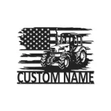 Personalisierte LED-beleuchtete Metall-Wandkunst Traktor und Amerikanische Flagge Geschenk für Landwirte Rustikale Landhausdekoration