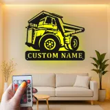 Insegna in metallo LED a forma di camion ribaltabile personalizzata - Regalo per appassionati di costruzione - Decorazione per garage o ufficio