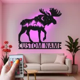 Personalized Moose Metal Wall Art | LED Wildlife Sign | Custom Name Cabin Decor | Rustic Mountain Hunter Gift