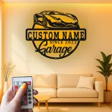 Custom Sports Car Garage Led Light Metal Wall Art Personalized Gift for Car Enthusiasts Man Cave Decor 1