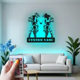 Insegna in metallo personalizzata coppia di motociclisti con luce LED regalo unico per motociclisti, decorazione per garage o man cave