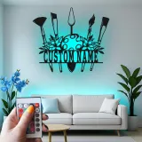 Insegna in metallo personalizzata con luce LED a forma di tavolozza per artisti regalo personalizzato per pittori, decorazione per studio o sala d'arte
