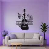 Panneau prénom guitare personnalisé | Décoration murale en métal sur mesure avec LED | Décor studio de musique | Cadeau pour musicien
