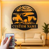 Cartel LED de alce macho personalizado | Arte mural de cabaña rústica | Decoración personalizada para lodge de cazador