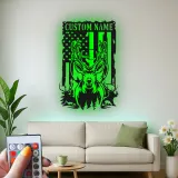 Cartel de metal personalizado con ciervo y bandera americana con luz LED, regalo para cazadores, decoración rústica para cabañas