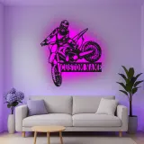 Custom Motocross Rider Led Light Metal Wall Art Personalized Gift for Dirt Bike Enthusiasts Garage or Man Cave Decor 3