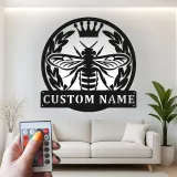 Custom Bee with Crown Led Light Metal Wall Art Personalized Gift for Nature Lovers Living Room or Garden Decor