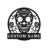 Custom Sugar Skull Metal Sign | Personalized LED Wall Art | Day of the Dead Decor | Gothic Home & Studio Accent Gift