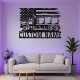 Panneau LED Trucker Personnalisé | Décoration Murale en Métal de Camion Citernes Personnalisée | Décor de Garage Drapeau Américain pour Papa