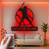 Décoration murale en métal personnalisée joueur de baseball avec rétroéclairage LED