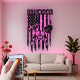 Personalized Firefighter LED Sign | Custom Metal Wall Art with Name | Patriotic Fireman Decor for Station & Home