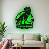 Personalisiertes T-Rex Dinosaurier LED Licht Metallschild Geschenk für Kinderzimmer oder Spielzimmer Dekor