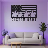 Patriotic American Flag Metal Sign | Custom Veteran Name Wall Art | LED Backlit Military Silhouette Decor