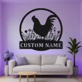 Insegna in metallo con gallo personalizzata con LED | Arte murale personalizzata per fattoria | Decorazione rustica per cucina e pollaio | Regalo per amanti dei polli