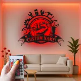 Custom Mechanic Tools Led Light Metal Wall Art Personalized Gift for Him Garage Workshop Decor