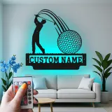 Insegna LED personalizzata da golf | Decorazione murale in metallo su misura per man cave | Targa con nome del golfista | Regalo per appassionati di golf