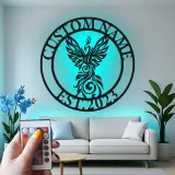 Phoenix LED Metal Wall Art | Custom Name Sign, Art Deco Inspired | Personalized Office & Home Decor Gift