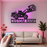Cartel de metal LED personalizado de excavadora para entusiastas de la construcción, regalo para decoración de garaje o habitación infantil