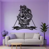 Gothic Skull & Snake LED Metal Wall Art | Personalized Tattoo Studio Decor | Custom Name Sign for Home Bar