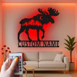 Personalized Moose Metal Wall Art | LED Wildlife Sign | Custom Name Cabin Decor | Rustic Mountain Hunter Gift