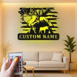 Cartel de metal personalizado de alce con LED | Decoración mural de vida salvaje personalizada para cabañas y lodges | Regalo rústico para cazadores con bandera americana