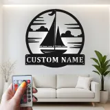 Insegna in metallo personalizzata per veliero | Arte murale LED personalizzata | Targa nautica per casa al lago e decorazioni costiere