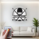 Cartel de metal personalizado de hockey | Luz LED con nombre para habitación infantil | Regalo para jugador de hockey | Decoración mural para cueva masculina