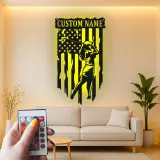 Panneau de golf personnalisé avec LED | Décoration murale en métal personnalisée pour golfeur | Décor drapeau américain pour bureau, maison et man cave