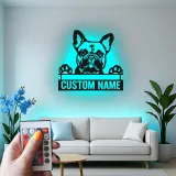 Arte murale LED in metallo con Bulldog Francese | Insegna personalizzata con nome del cane | Regalo su misura per amanti dei cani | Arredo moderno minimalista