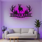 Personalisierte LED-Metall-Wandkunst mit Hirschgeweih – Geschenk für Jäger, rustikale Hüttendeko