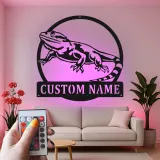 Cartel de metal personalizado con luz LED de dragón barbudo Regalo para amantes de reptiles Decoración de dormitorio o salón 3