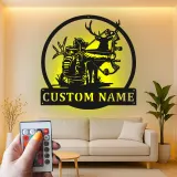 Cartel de metal personalizado con luz LED de cazador con arco, regalo personalizado para entusiastas de la arquería, decoración de man cave o cabaña