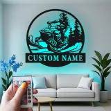 Personalized Snowmobile LED Metal Wall Art | Custom Name Sign for Rider | Winter Sports Decor & Outdoor Enthusiast Gift