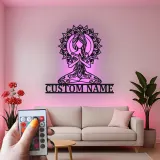Cartel de metal personalizado con luz LED de meditación de yoga, regalo personalizado para amantes del yoga, decoración zen para sala de meditación