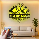 Insegna personalizzata per hairstylist | Decorazione murale LED in metallo su misura per salone | Regalo per parrucchiere e targhetta per beauty studio