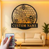 Personalisierte Bienen und Blumen LED Licht Metall-Wandkunst Geschenk für den Garten Natur-inspiriertes Wohnaccessoire