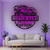 Insegna in metallo personalizzata garage auto sportiva con luce LED regalo per appassionati di auto decorazione per man cave
