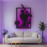 Custom Baseball Player Led Light Metal Wall Art Personalized Sports Gift for Athletes Game Room Decor 1