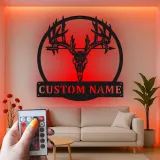 Insegna in metallo personalizzata con luce LED a forma di teschio di cervo regalo per cacciatori decorazione rustica per cabine
