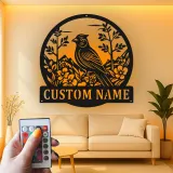 Insegna in metallo LED personalizzata con cardinale - Regalo per amanti della natura, decorazione per giardino e patio