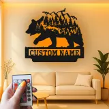 Décoration murale en métal personnalisée avec éclairage LED Forêt d'Ours Cadeau pour Amateurs de Nature Décor de Cabane 1