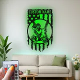 Insegna in metallo personalizzata con luce LED per catcher di baseball - Regalo sportivo personalizzato per atleti e decorazione per sale giochi