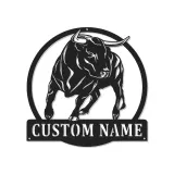 Décoration murale en métal personnalisée avec éclairage LED de taureau - Cadeau pour éleveurs - Décor de ferme rustique
