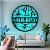 Insegna nome ginnasta personalizzata | Arte murale in metallo con LED | Arredo palestra su misura per cameretta | Idea regalo per atleta