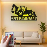 Custom Backhoe Tractor Led Light Metal Wall Art Personalized Gift for Construction Enthusiast Garage or Office Decor
