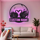 Personalized Swan LED Sign | Romantic Metal Wall Art with Custom Name | Elegant Bedroom Decor | Unique Wedding Gift for Couple